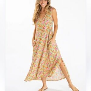 NATURAL LIFE Floral Midi Dress - Pink, Yellow, Green